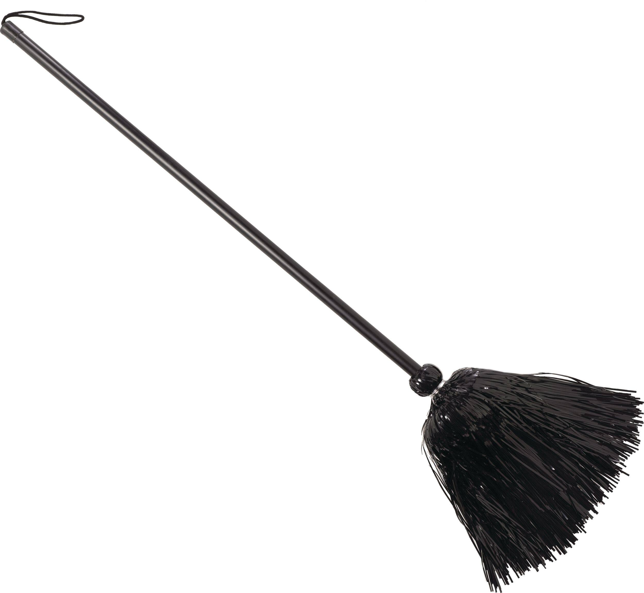 Tinsel Witch Broom, Black, 35-in, Wearable Costume Prop for Halloween Front_Three_Fourths_Angled_Left