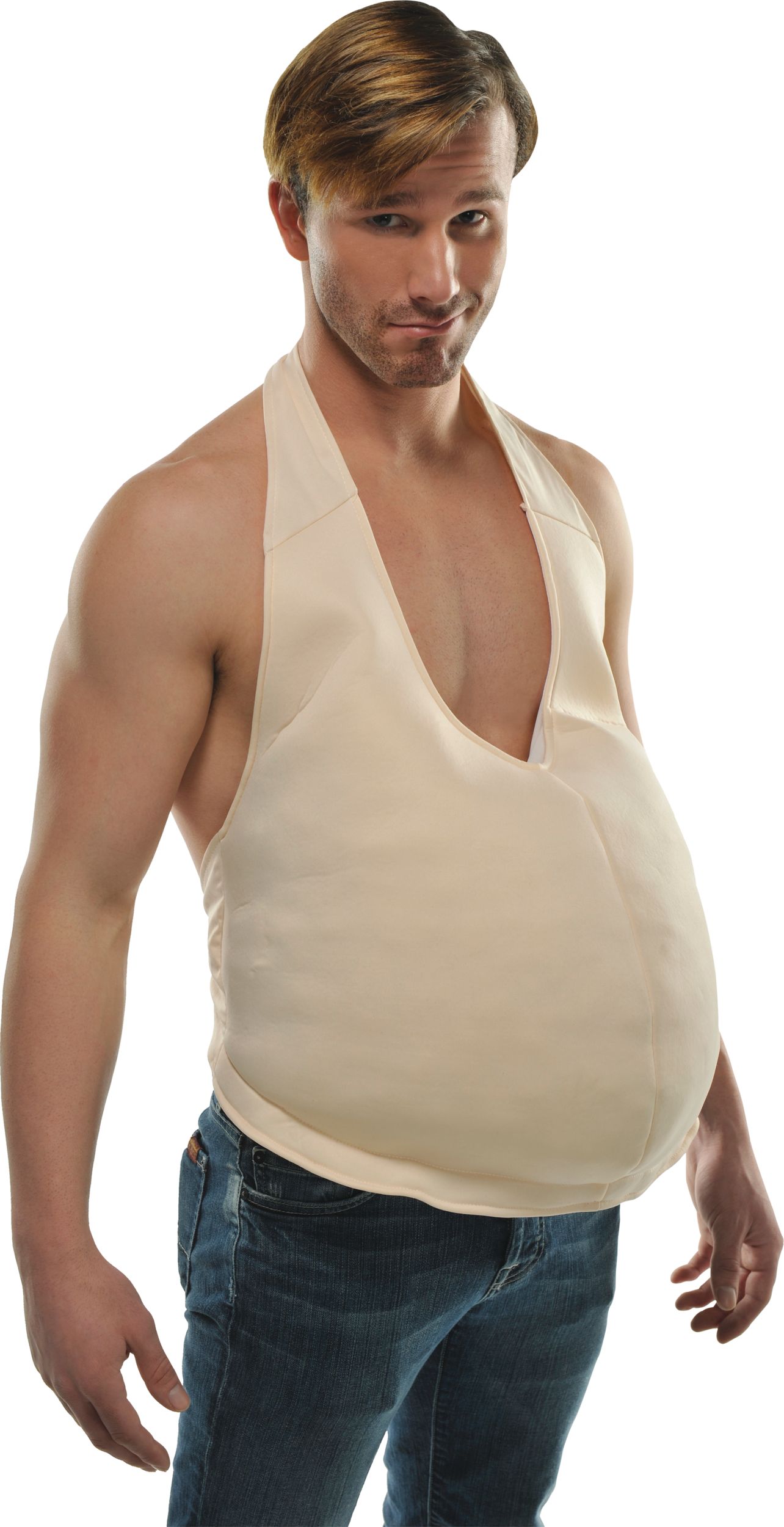 Oversized Beer Belly, Biege, One Size, Wearable Costume Accessory for Halloween Front_Angled_Right