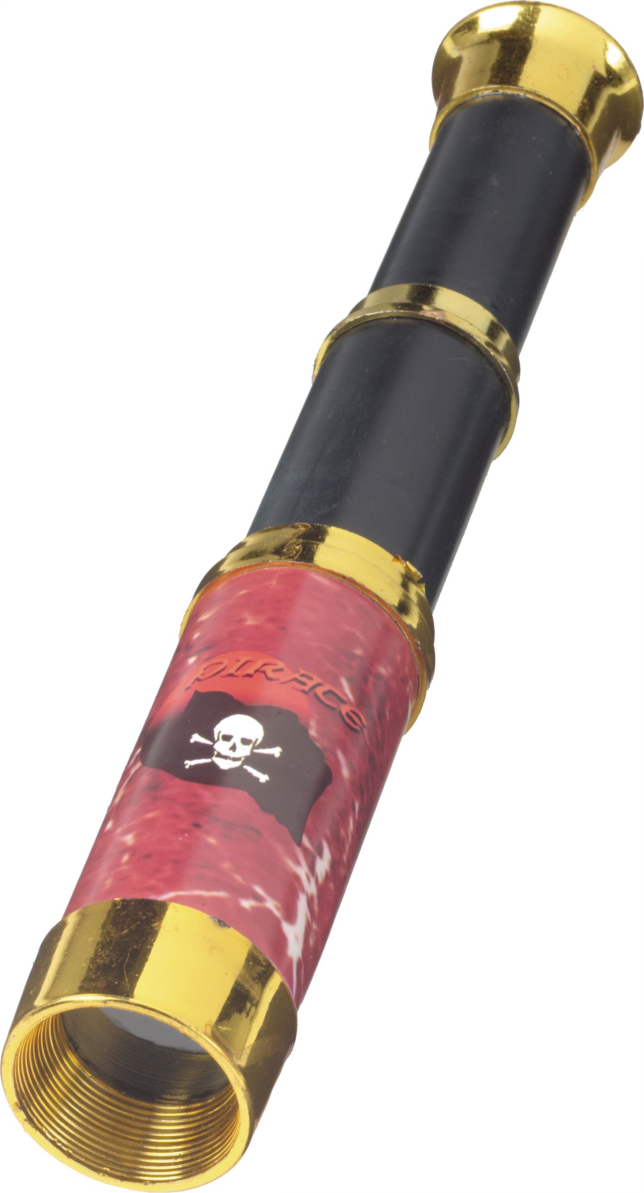 Jolly Roger Pirate Telescope, Black/Gold/Red, 12-in, Wearable Costume Prop for Halloween Front_Angled_Left
