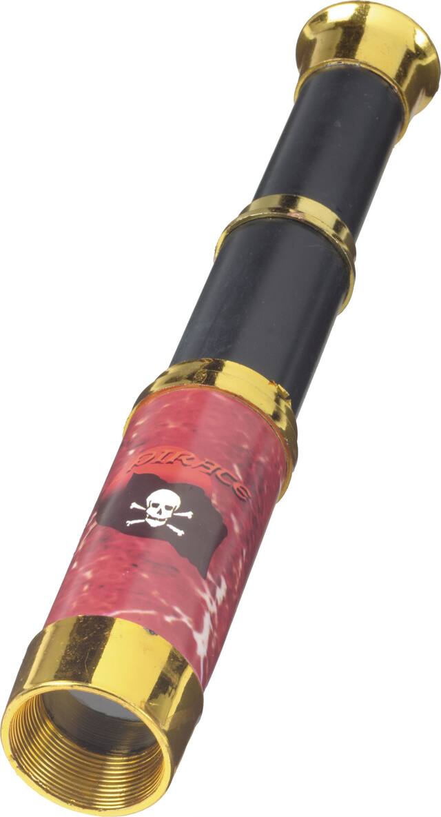 Jolly Roger Pirate Telescope, Black/Gold/Red, 12-in, Wearable Costume Prop for Halloween Front_Angled_Left