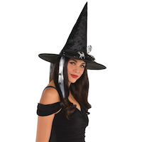 Witch Fancy Pointy Hat with Spiderweb Veil, Black, One Size, Wearable Costume Accessory for Halloween
