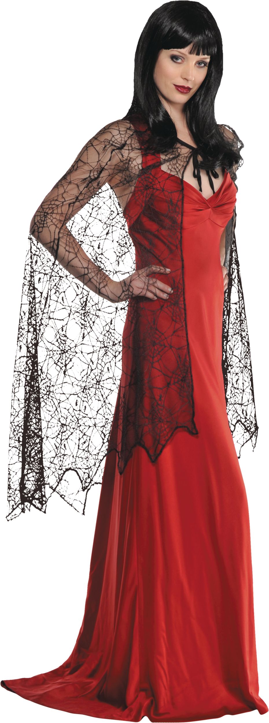 Adult Spider Web Lace Cape, Black, One Size, Wearable Costume Accessory for Halloween Front_Angled_Right