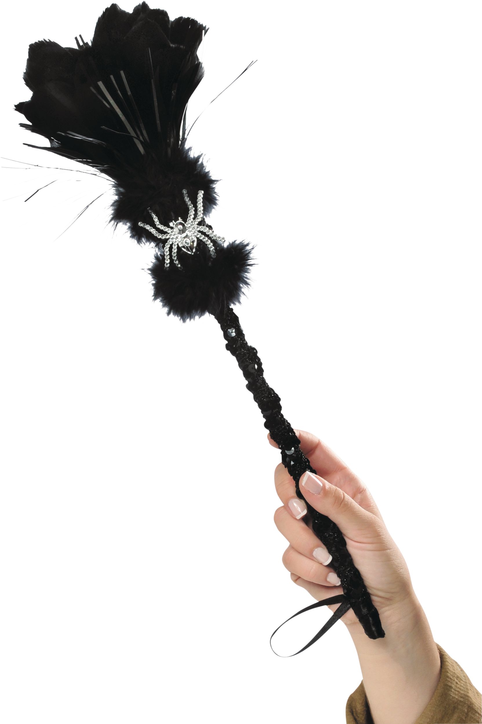 Bedazzled Sequin Witch Spider Broom, Black/Silver, One Size, Wearable Costume Prop for Halloween Side_Left