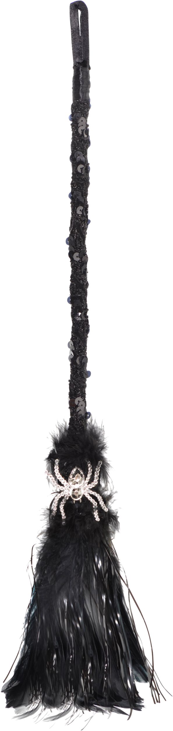 Bedazzled Sequin Witch Spider Broom, Black/Silver, One Size, Wearable Costume Prop for Halloween Front_Flat