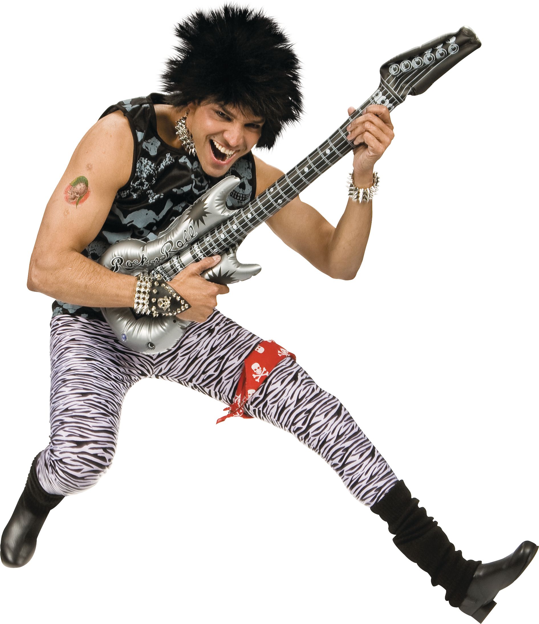 1980s Inflatable Flame Print Guitar, Multi-Coloured, One Size, Wearable Costume Prop for Halloween Front_Flat