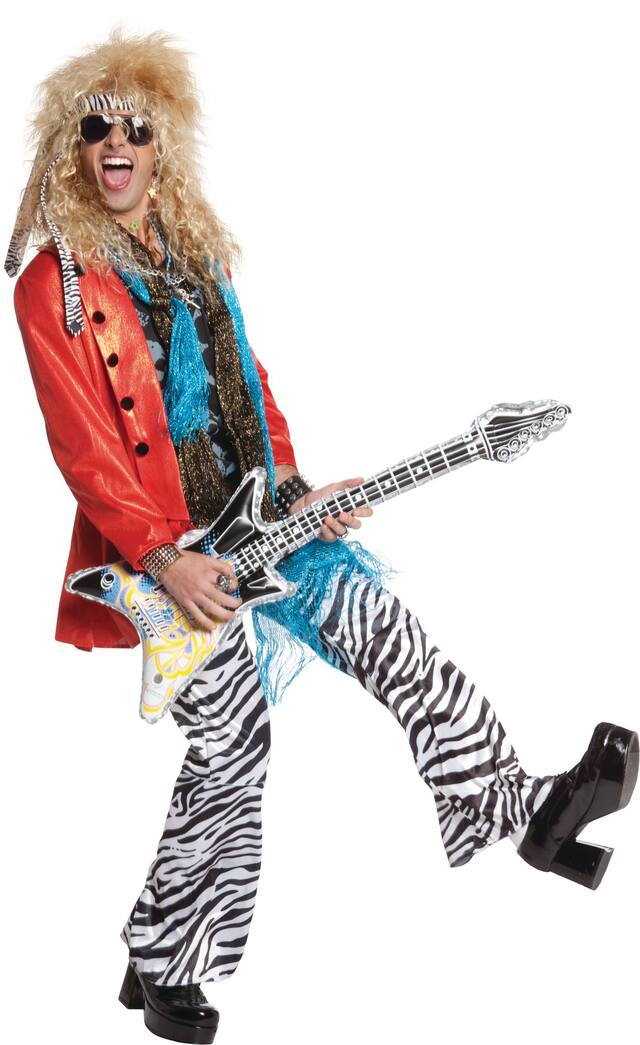 1980s Inflatable Flame Print Guitar, Multi-Coloured, One Size, Wearable Costume Prop for Halloween Front_Angled_Right