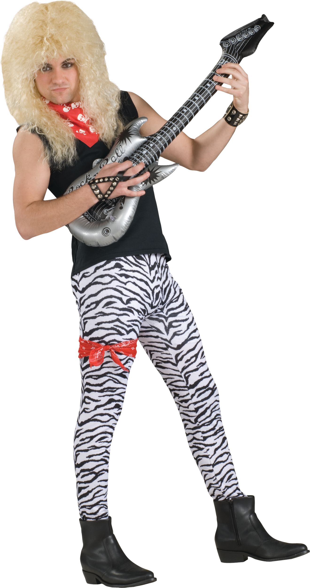 1980s Inflatable Flame Print Guitar, Multi-Coloured, One Size, Wearable Costume Prop for Halloween Front_Angled_Right
