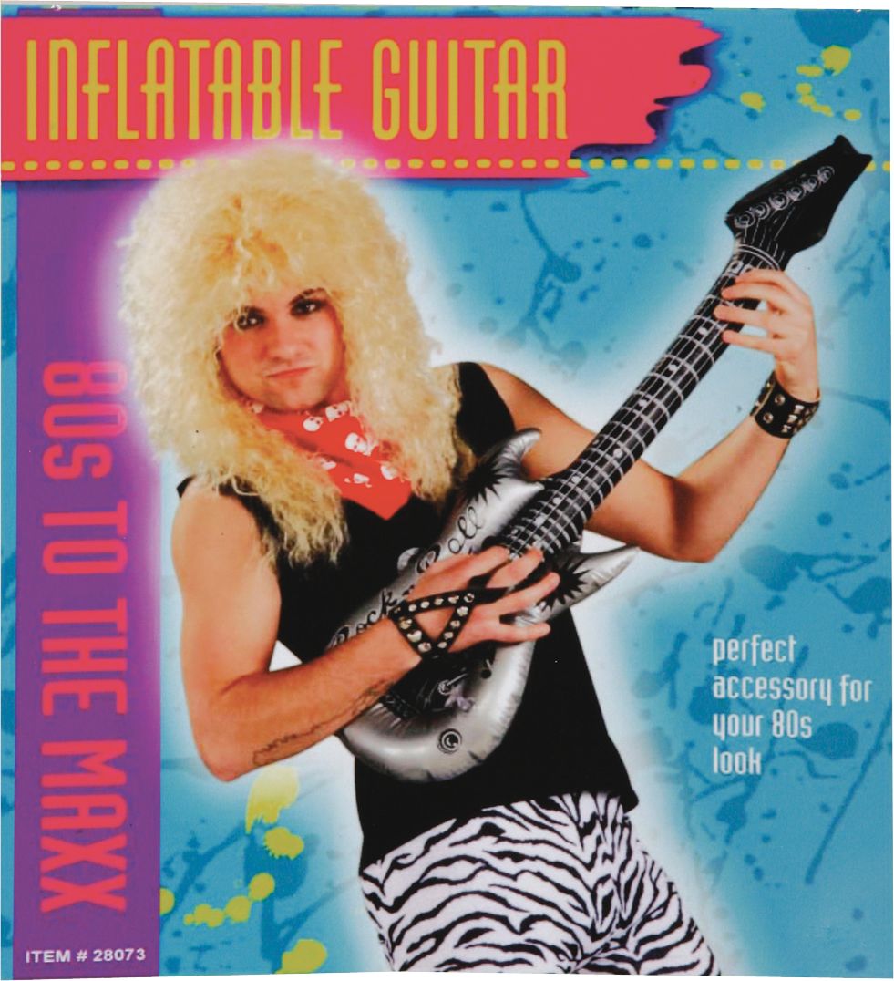 1980s Inflatable Flame Print Guitar, Multi-Coloured, One Size, Wearable Costume Prop for Halloween Front_Flat