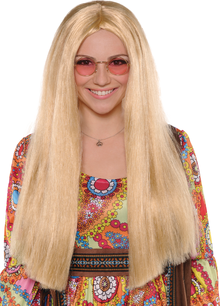 1960s Hippie Sunshine Day Long Straight Hair Wig Blonde One Size Wearable Costume Accessory