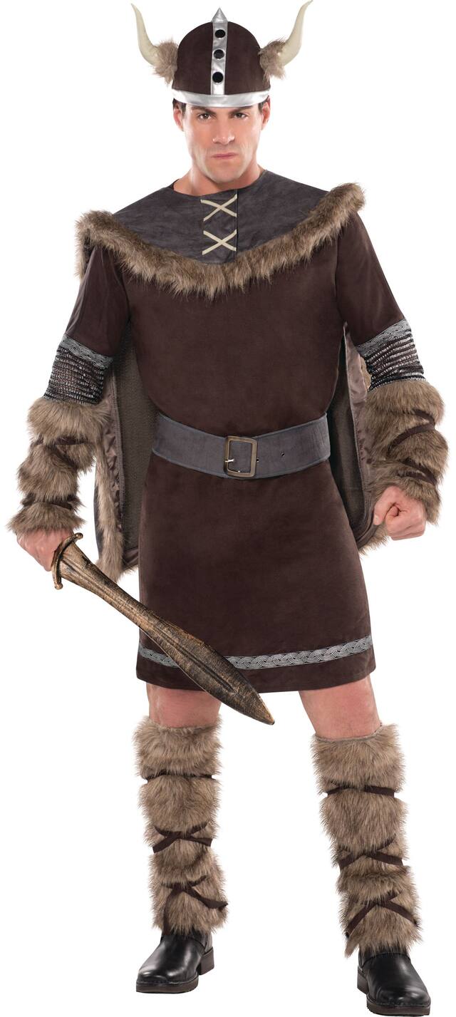 Costume de guerrier viking, hommes, tunique brune avec chapeau et jambières, taille universelle Front_Flat