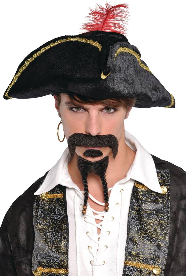 Pirate Moustache & Braided Goatee Facial Hair, Black, One Size, 2-pk, Wearable Costume Accessories for Halloween Front_Flat