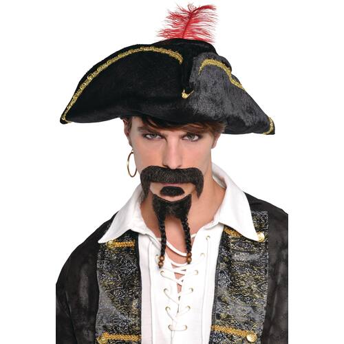 Pirate Moustache & Braided Goatee Facial Hair, Black, One Size, 2-pk, Wearable Costume Accessories for Halloween