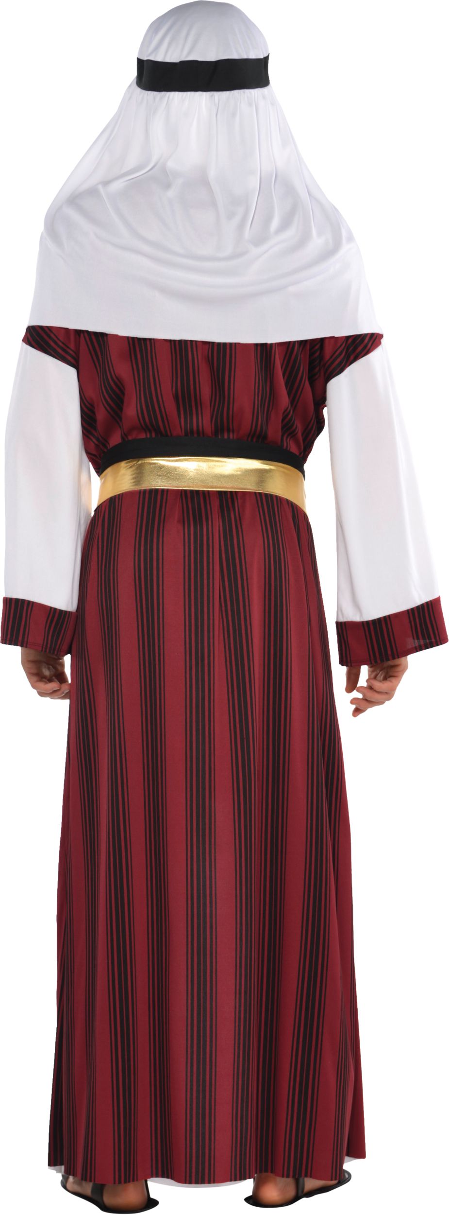 Men's Sahara Prince White/Maroon Middle Eastern-Style Khameez with Sash Halloween Costume, Assorted Sizes Back_Flat