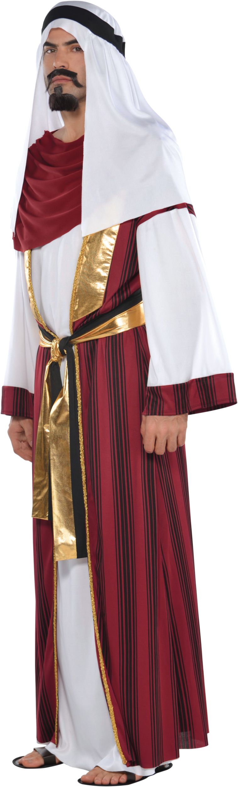 Men's Sahara Prince White/Maroon Middle Eastern-Style Khameez with Sash Halloween Costume, Assorted Sizes Front_Angled_Left