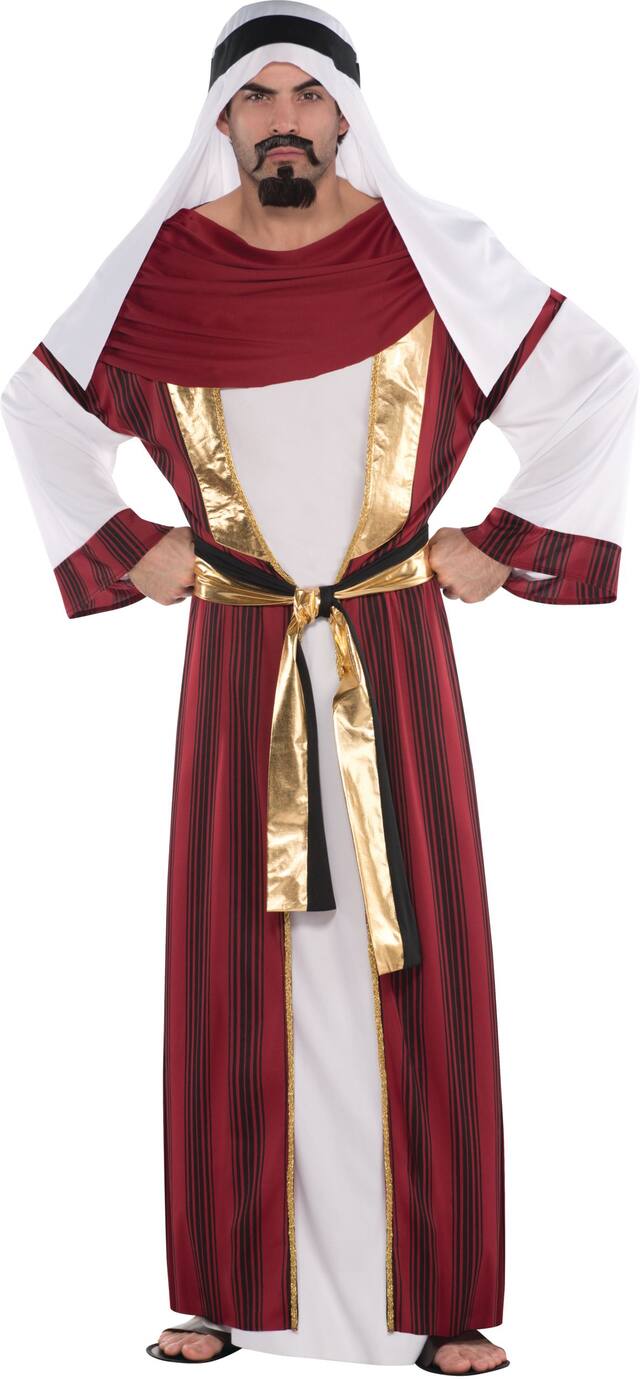 Men's Sahara Prince White/Maroon Middle Eastern-Style Khameez with Sash Halloween Costume, Assorted Sizes Front_Flat