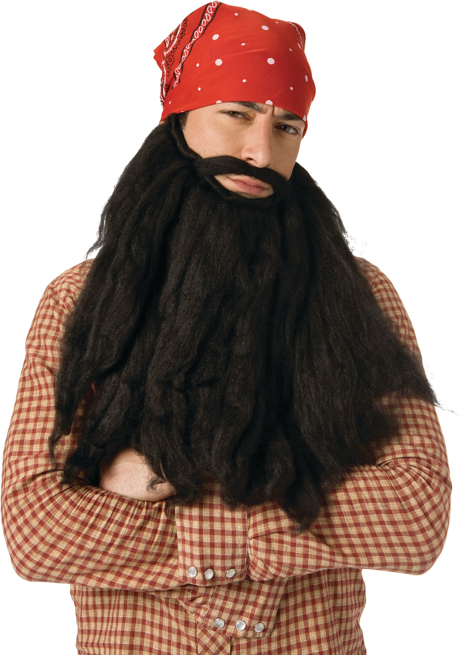 Pirate Long Hair Facial Hair Beard, Black, One Size, Wearable Costume Accessory for Halloween Front_Angled_Right