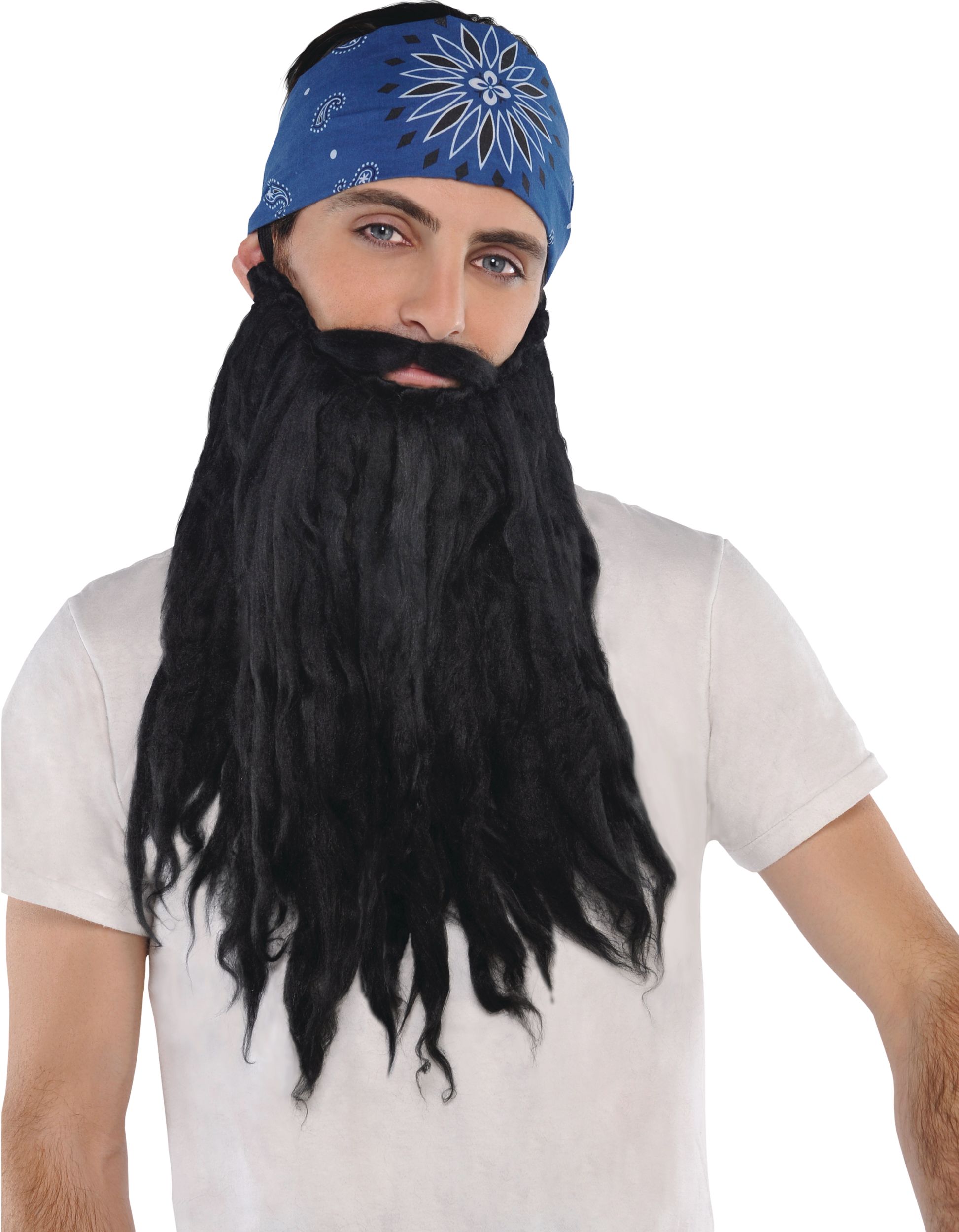 Pirate Long Hair Facial Hair Beard Black One Size Wearable Costume Accessory for Halloween