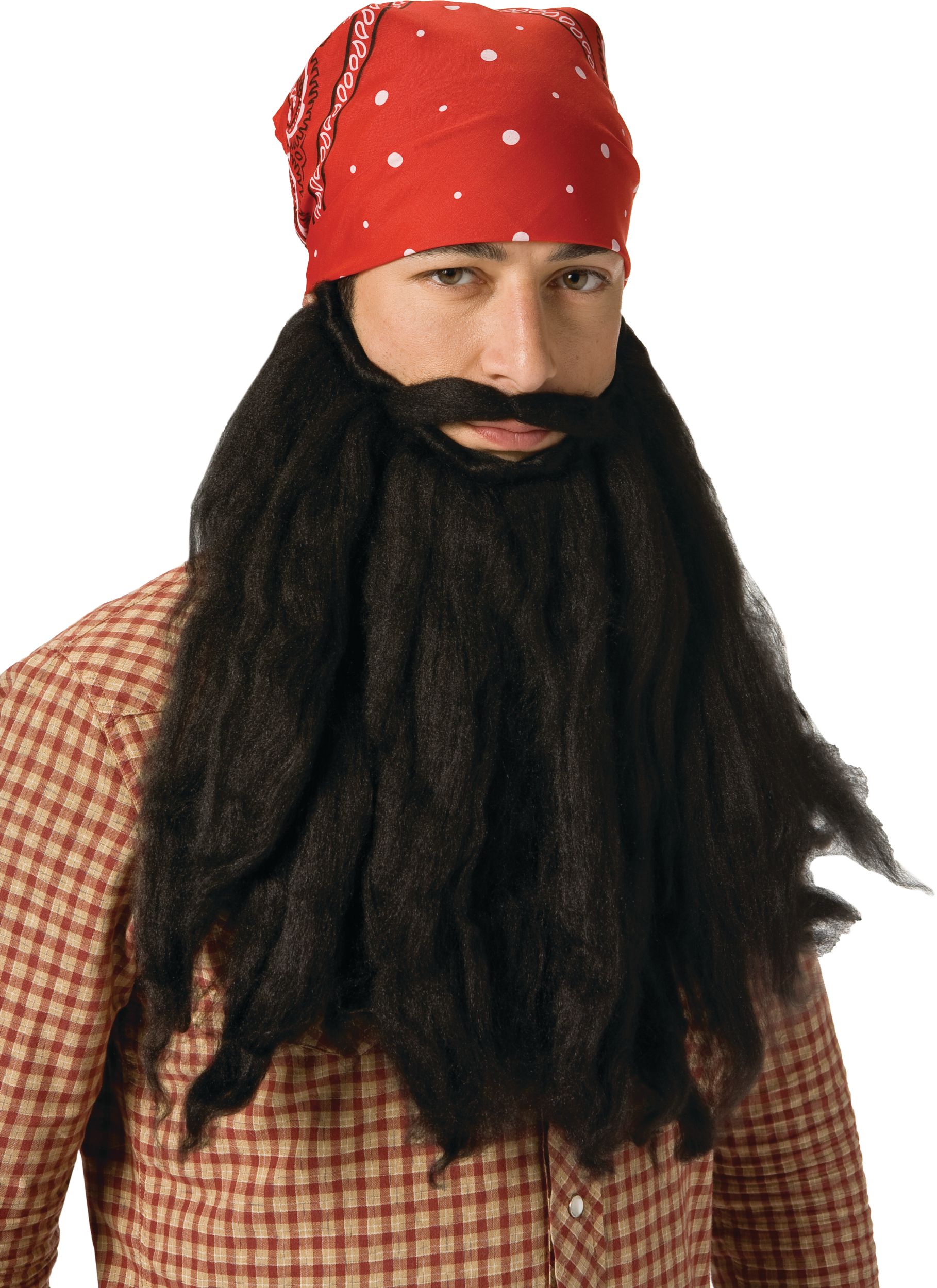 Pirate Long Hair Facial Hair Beard, Black, One Size, Wearable Costume Accessory for Halloween Front_Angled_Right