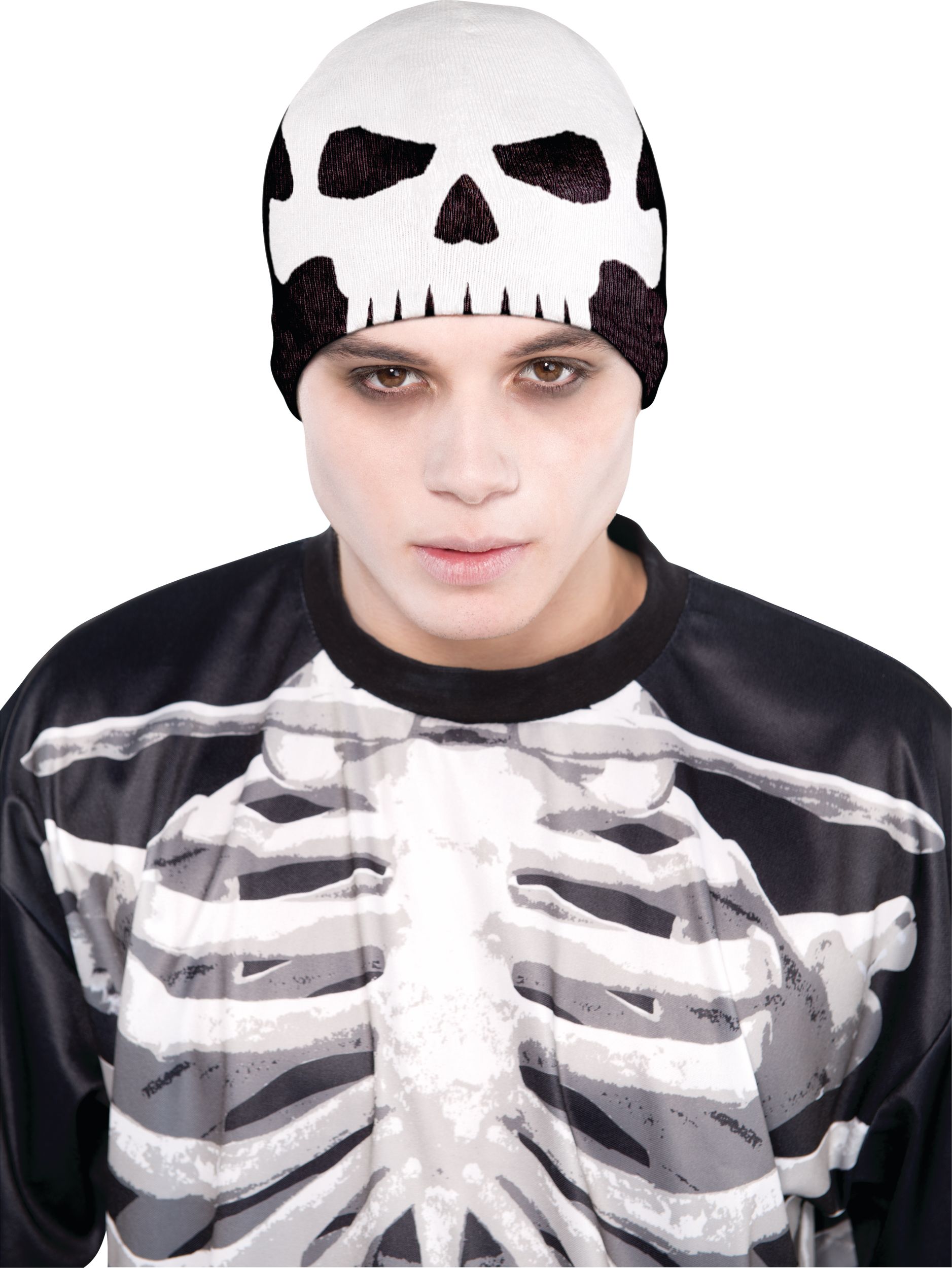 Knit Beanie Skull Skeleton Hat, Black/White, One Size, Wearable