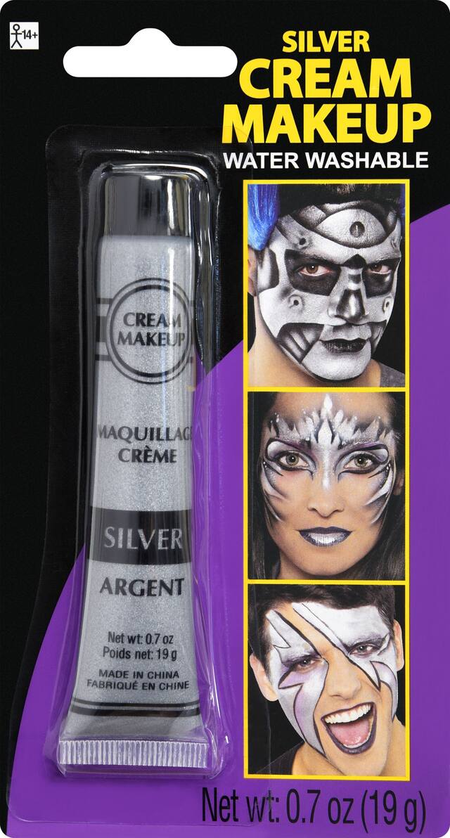 Maquillage de théâtre en crème, argenté, 0,7 oz, accessoire de costume pour l'Halloween Front_Flat
