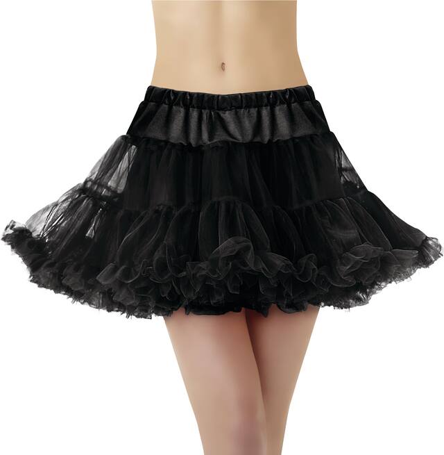 Adult Crinoline Petticoat Tulle Skirt, Black, Plus Size, Wearable Costume Accessory for Halloween Front_Flat