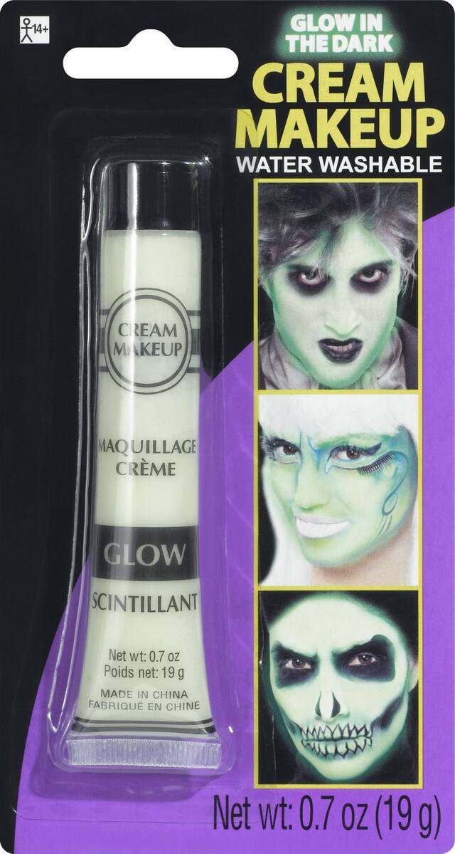 Face Glow-in-the-Dark Cream Makeup, White, 19-g, Costume Accessory for Halloween Front_Flat
