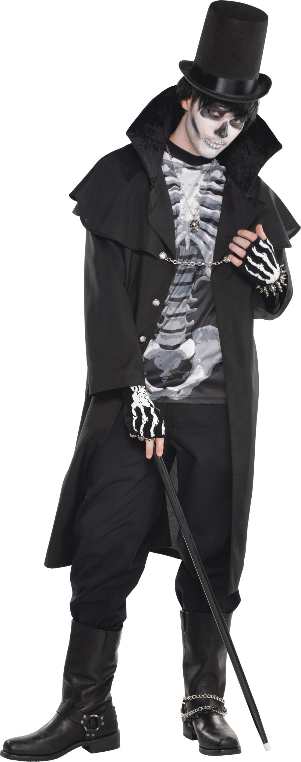 T-shirt à motif de côtes squelettes pour adulte, noir/blanc, taille universelle, accessoire de costume portable pour l'Halloween Front_Flat