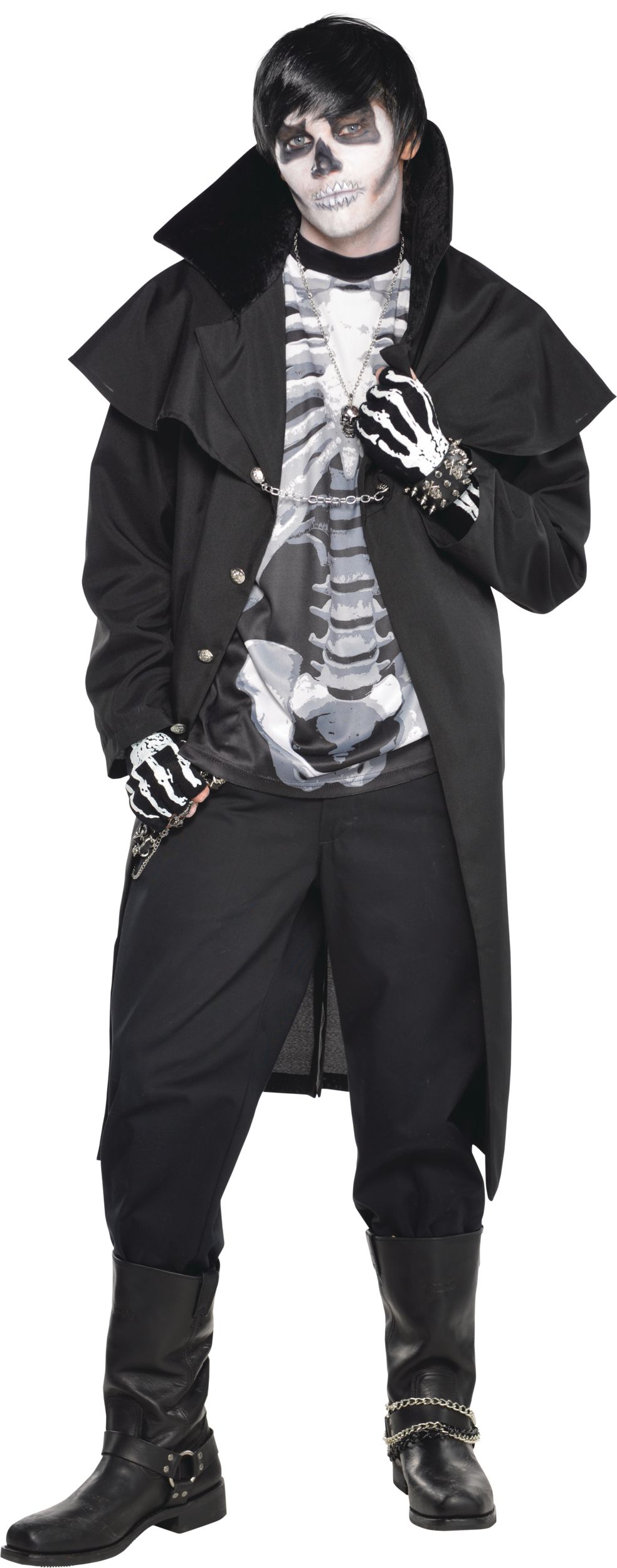 T-shirt à motif de côtes squelettes pour adulte, noir/blanc, taille universelle, accessoire de costume portable pour l'Halloween Front_Flat