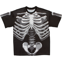 Adult Skeleton Ribs Bones T-Shirt, Black/White, One Size, Wearable Costume Accessory for Halloween Front_Flat