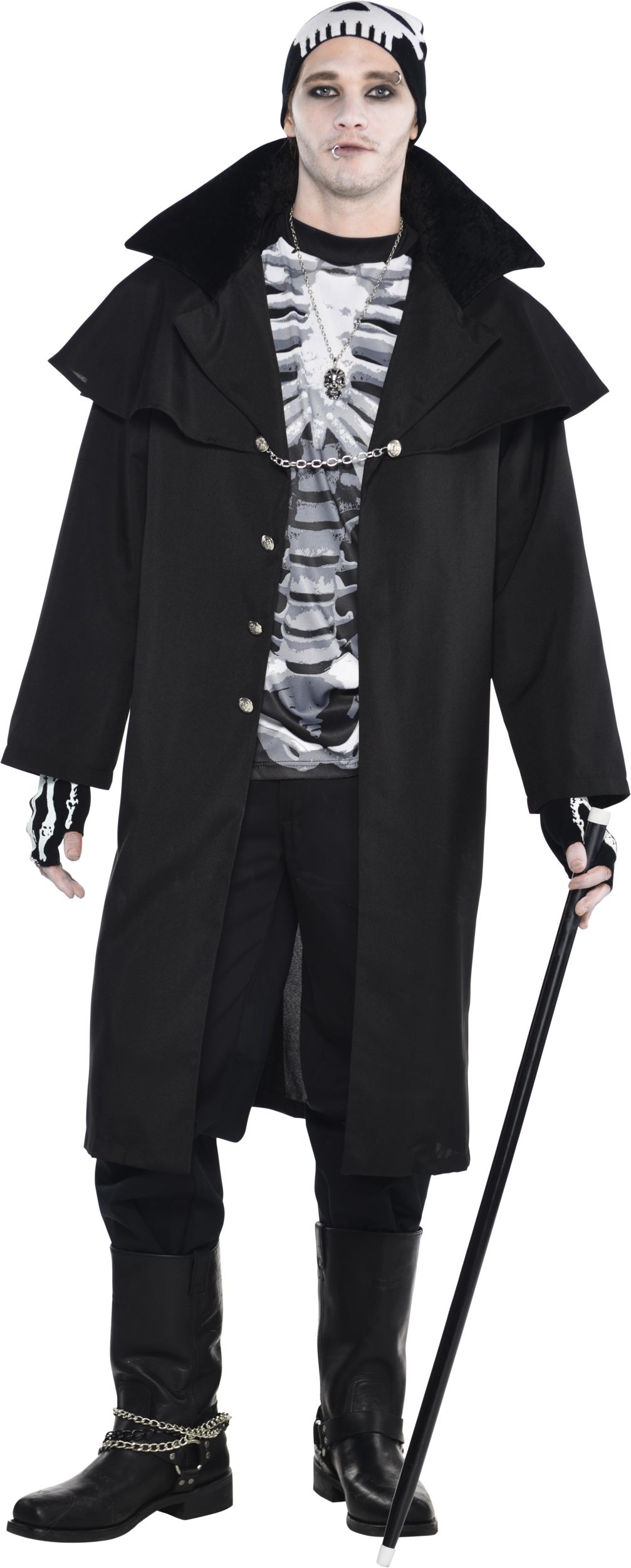 T-shirt à motif de côtes squelettes pour adulte, noir/blanc, taille universelle, accessoire de costume portable pour l'Halloween Front_Flat