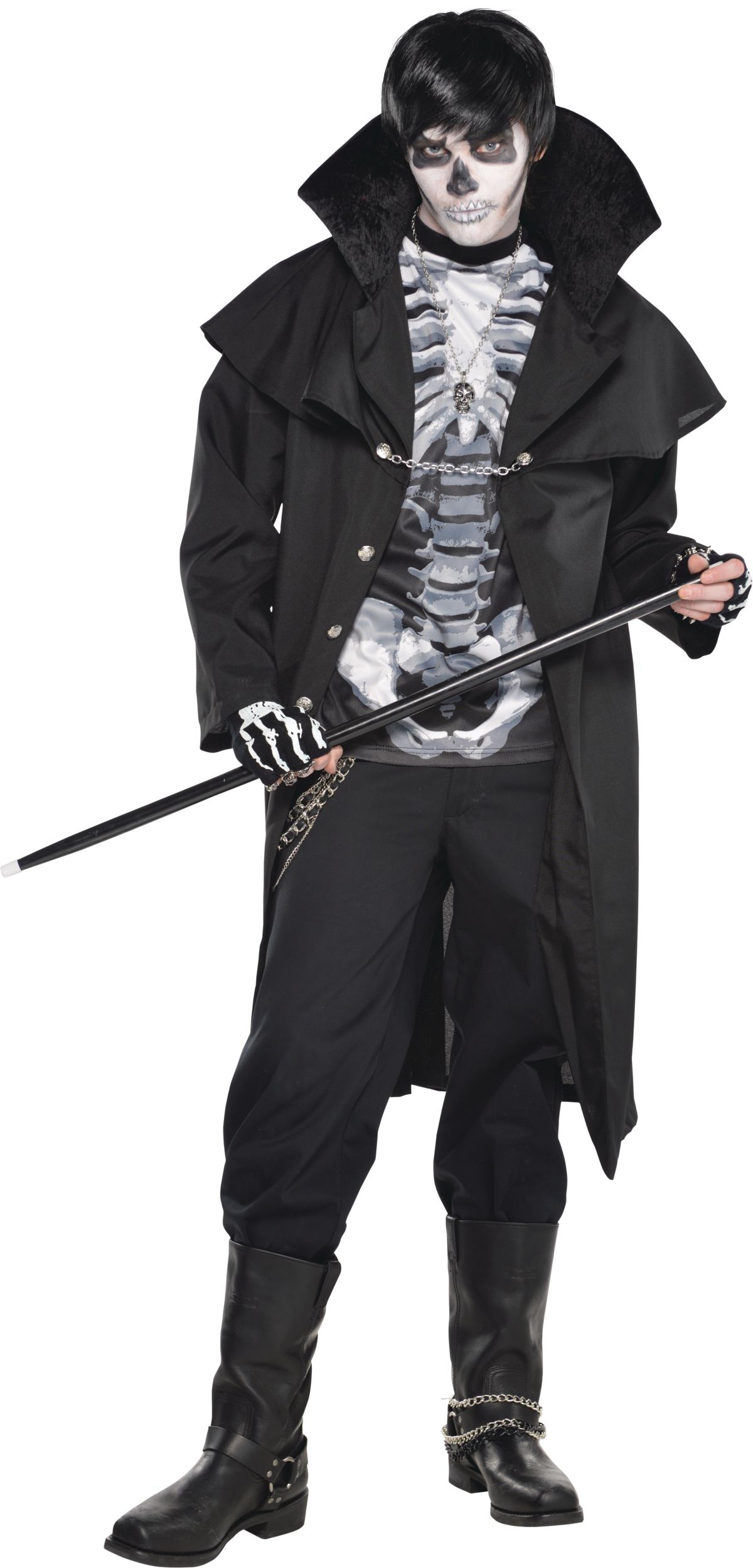 T-shirt à motif de côtes squelettes pour adulte, noir/blanc, taille universelle, accessoire de costume portable pour l'Halloween Front_Flat