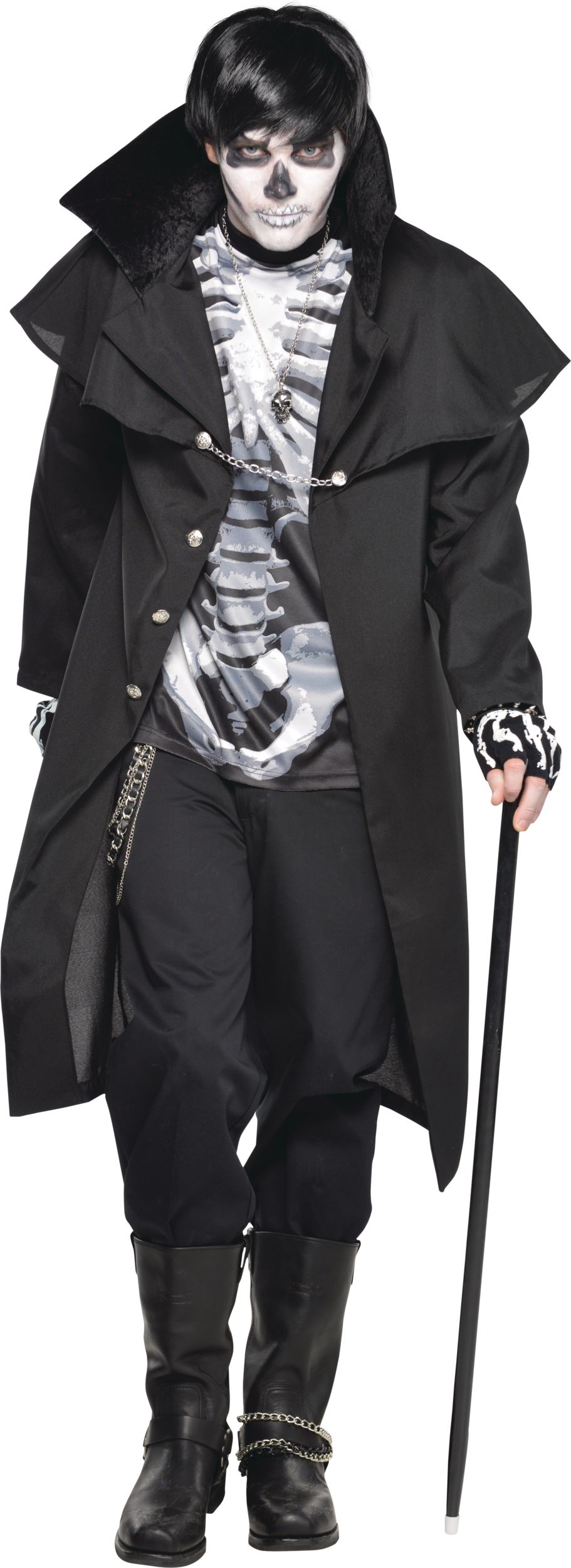 T-shirt à motif de côtes squelettes pour adulte, noir/blanc, taille universelle, accessoire de costume portable pour l'Halloween Front_Flat