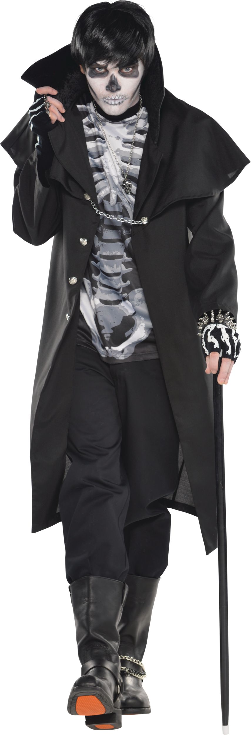 T-shirt à motif de côtes squelettes pour adulte, noir/blanc, taille universelle, accessoire de costume portable pour l'Halloween Front_Flat