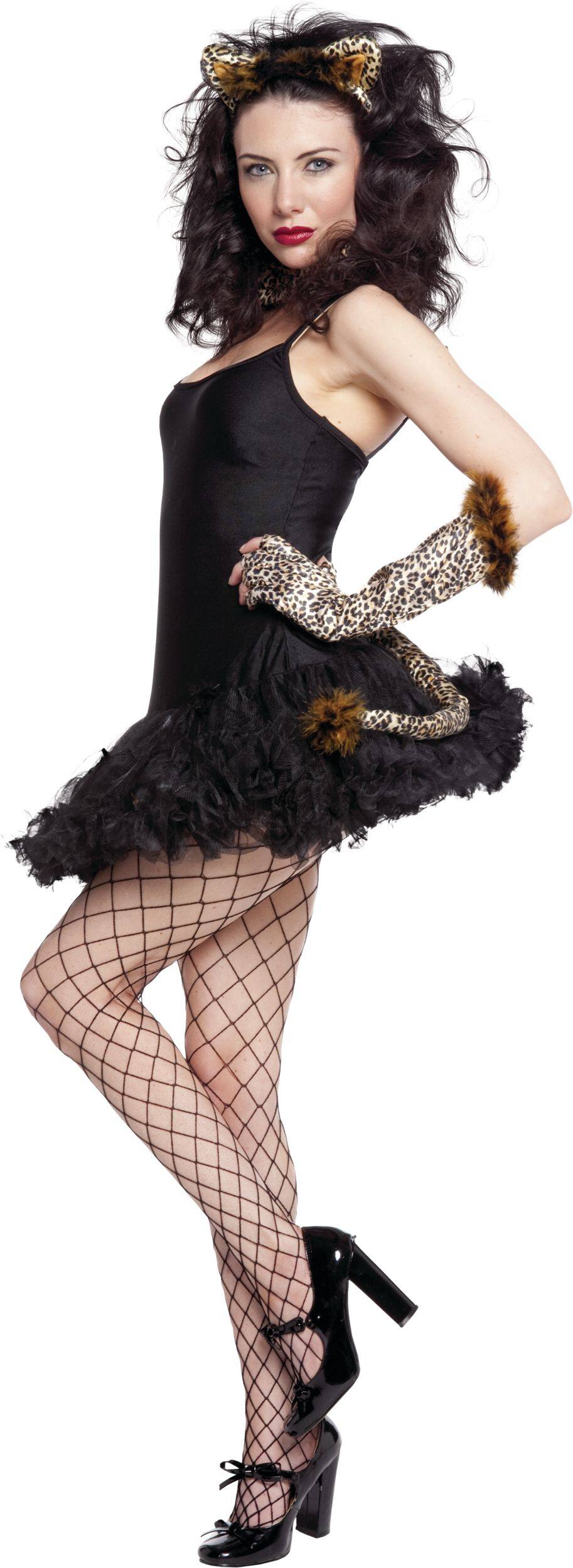 Adult Fingerless Leopard Print Fur Trim Gloves, Brown/Black, One Size, Wearable Costume Accessory for Halloween Side_Left