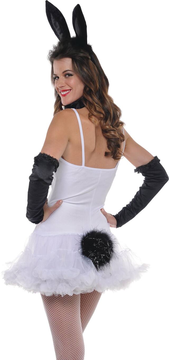 Furry Tinsel Bunny Tail, Black/Silver, 5-in, Wearable Costume Accessory for Halloween Back_Angled_Left