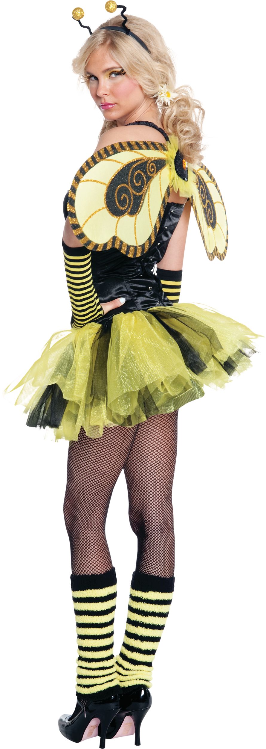 Glitter Bumblebee Wings, Yellow/Black, One Size, Wearable Costume Accessory for Halloween Back_Angled_Left