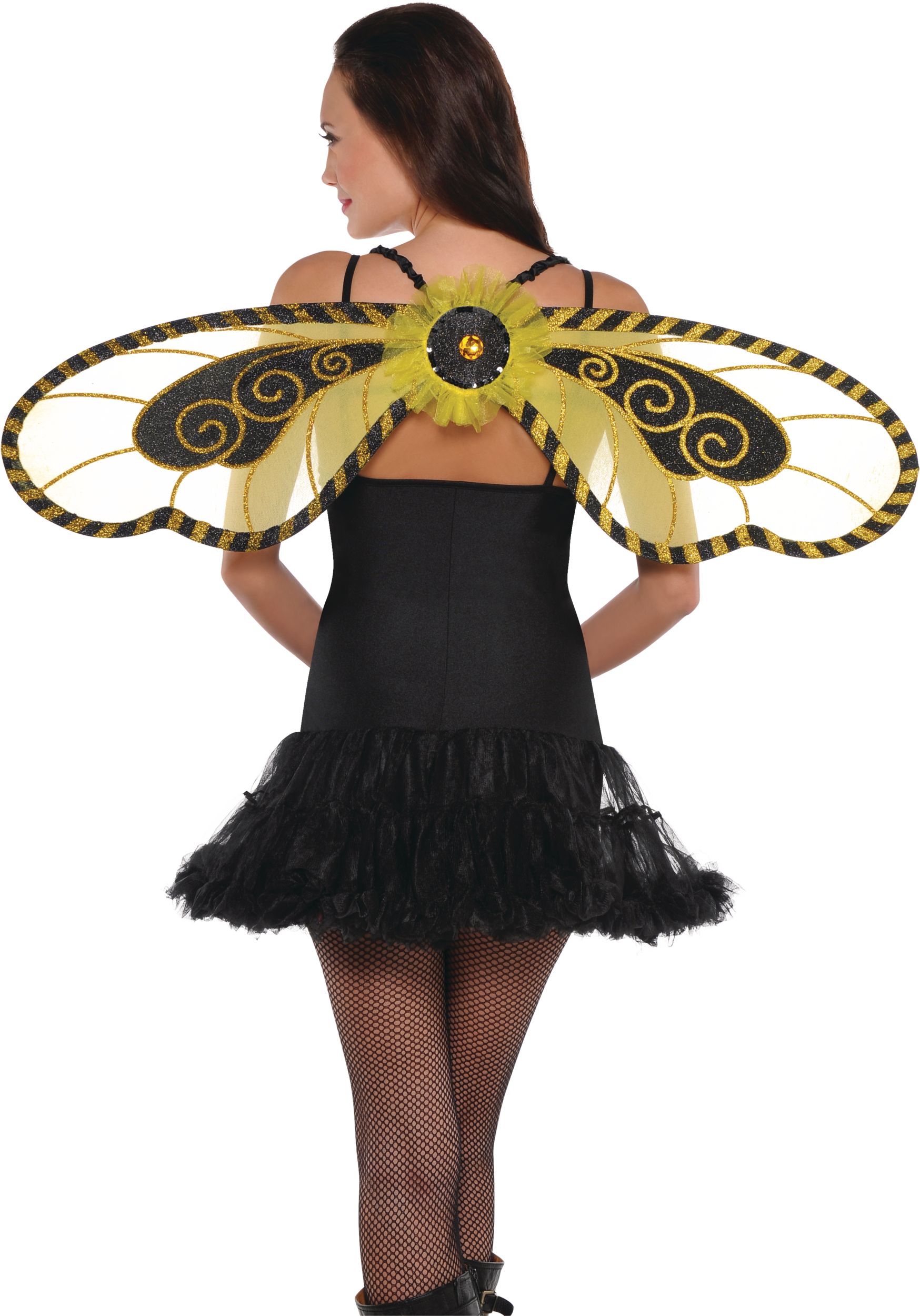 Glitter Bumblebee Wings, Yellow/Black, One Size, Wearable Costume Accessory for Halloween Back_Flat