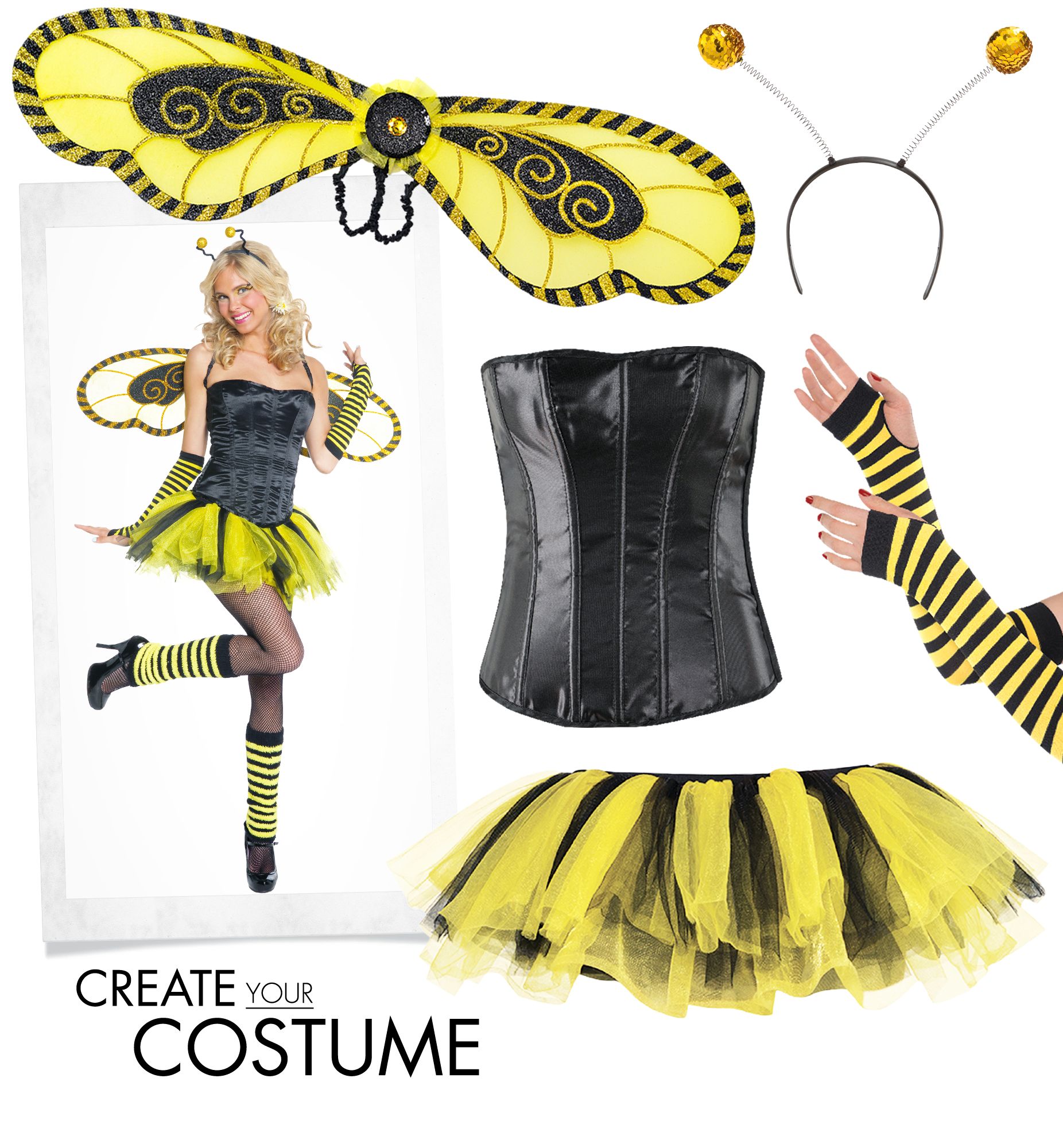 Glitter Bumblebee Wings, Yellow/Black, One Size, Wearable Costume Accessory for Halloween Composite_or_Mixed