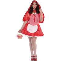 Costume du petit chaperon rouge pour femmes, robe rouge/blanche avec cape et capuchon, grande taille Front_Flat