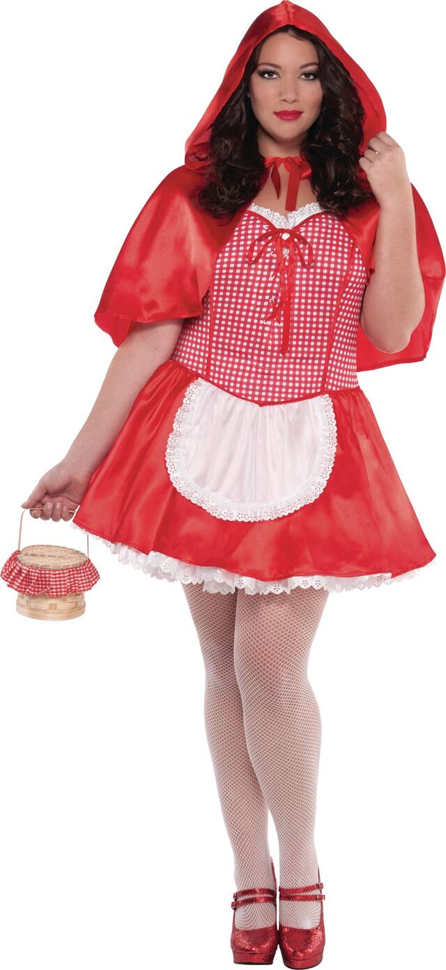 Costume du petit chaperon rouge pour femmes, robe rouge/blanche avec cape et capuchon, grande taille Front_Flat