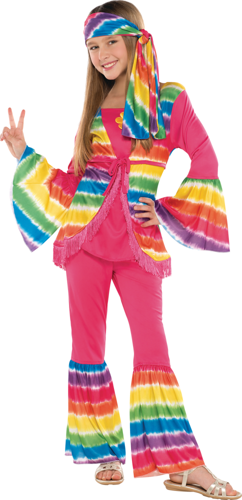 Kids' Groovy Hippie Rainbow Outfit with Shirt/Pants/Headscarf Halloween  Costume, Assorted Sizes