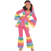 Costume de hippie branché pour enfants, tenue arc-en-ciel avec chemise/pantalon/foulard, choix de tailles Front_Flat