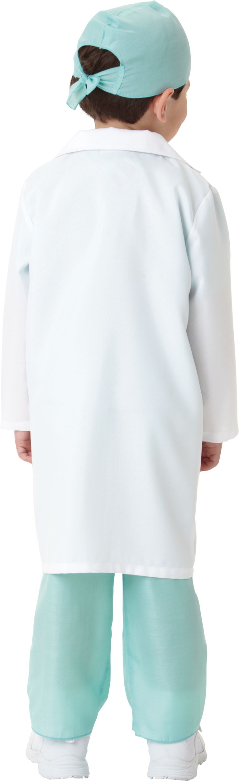 Kids' Doctor White & Teal Scrubs with Shirt & Pants Halloween Costume, Assorted Sizes Back_Flat
