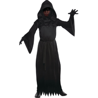 Costume de fantôme des ténèbres, enfants, robe noire avec masque, tailles variées Front_Flat
