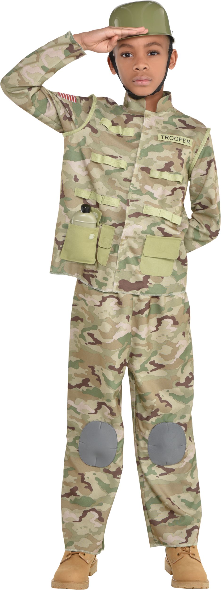Kids' Combat Soldier Army Camouflage Outfit with Jacket/Pants/Canteen  Halloween Costume, Assorted Sizes
