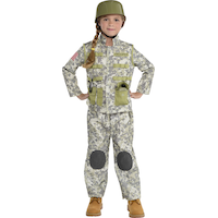 Kids' Combat Soldier Army Camouflage Outfit with Jacket/Pants/Canteen Halloween Costume, Assorted Sizes Front_Flat