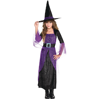 Kids' Witch Purple Dress with Hat Halloween Costume, Assorted Sizes Front_Flat