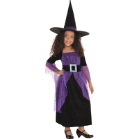 Kids' Witch Purple Dress with Hat Halloween Costume, Assorted Sizes Front_Flat