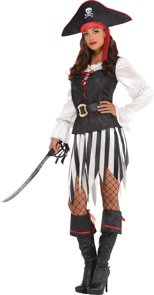 Women's Pirate Black/White Striped Dress with Hat & Boot Covers