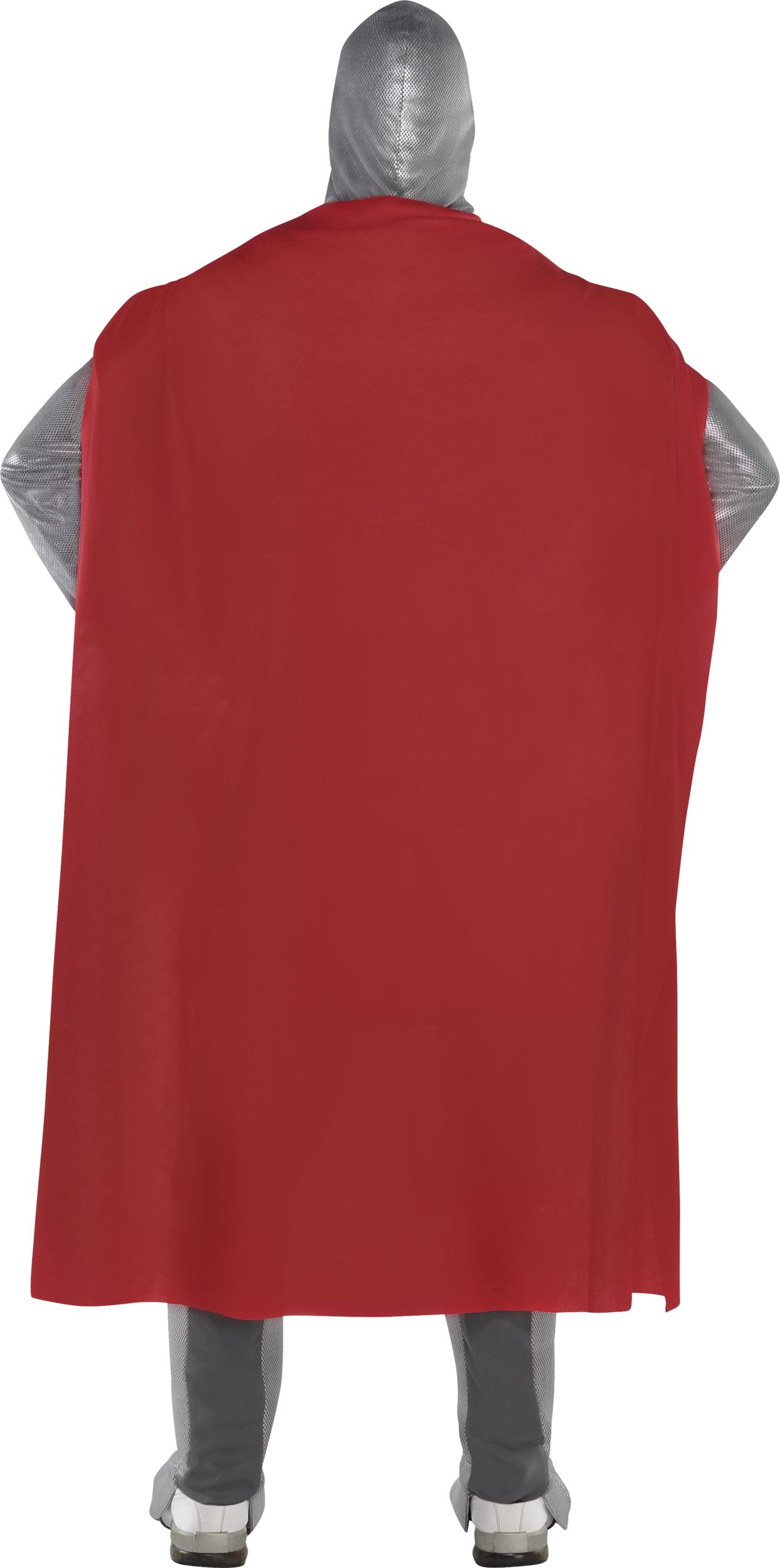 Men's Brave Medieval Crusader Knight Silver/Black/Red Outfit with Hood/Gloves/Cape/Boot Covers Halloween Costume, Assorted Sizes Back_Flat